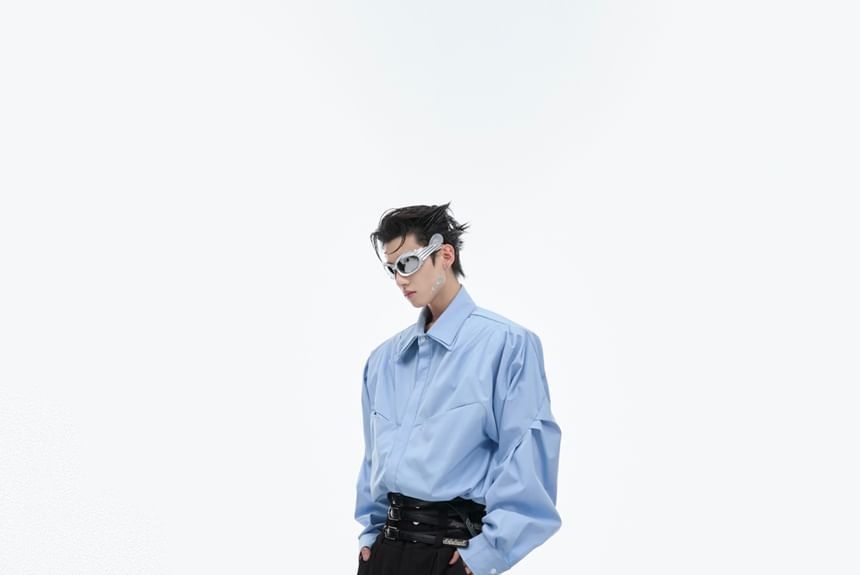 kooklay - Set: Hoge taille effen wijde broek + imitatieleren riem