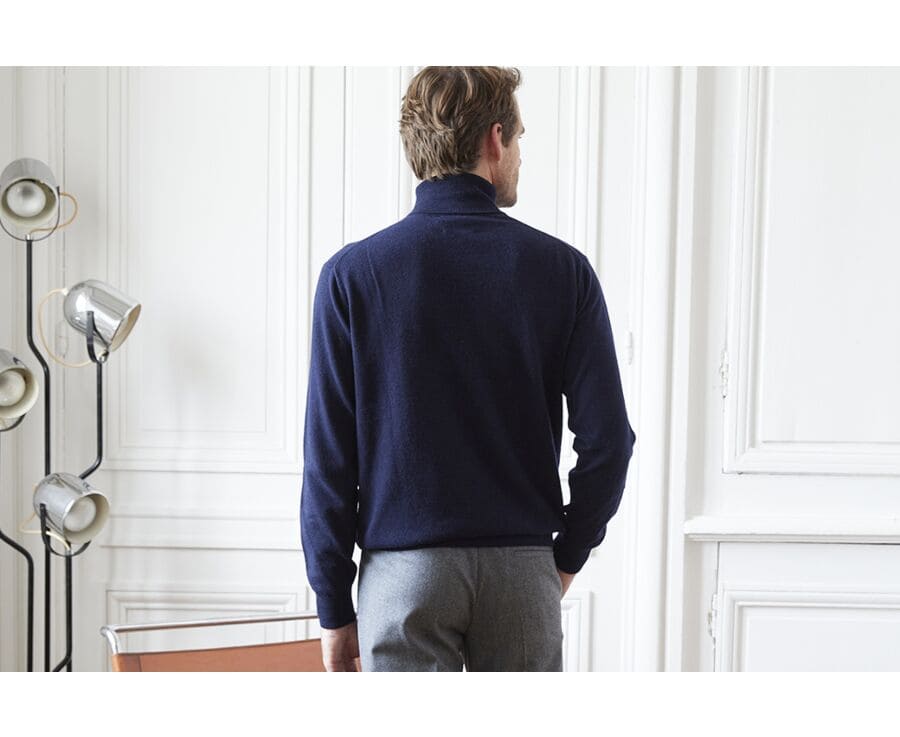 Pull laine homme col roulé Navy - EMERIC