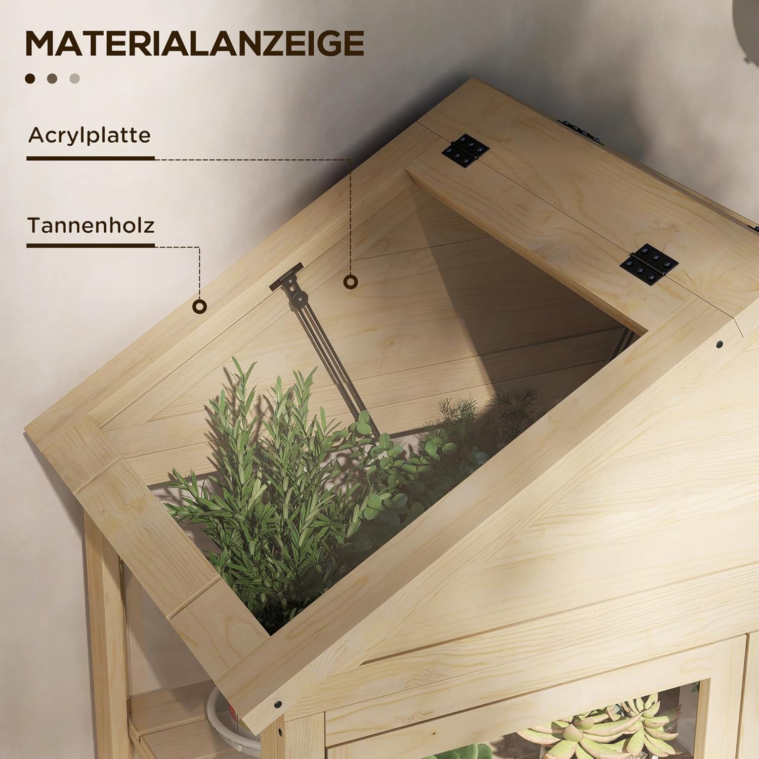 Outsunny Frühbeet aus Holz Abschließbar Gewächshaus Treibhaus mit 4 Ebenen, Dachfenster, Frühbeetkasten mit Doppeltür, für Garten, Balkon, Natur, 100 x 56,5 x 178 cm