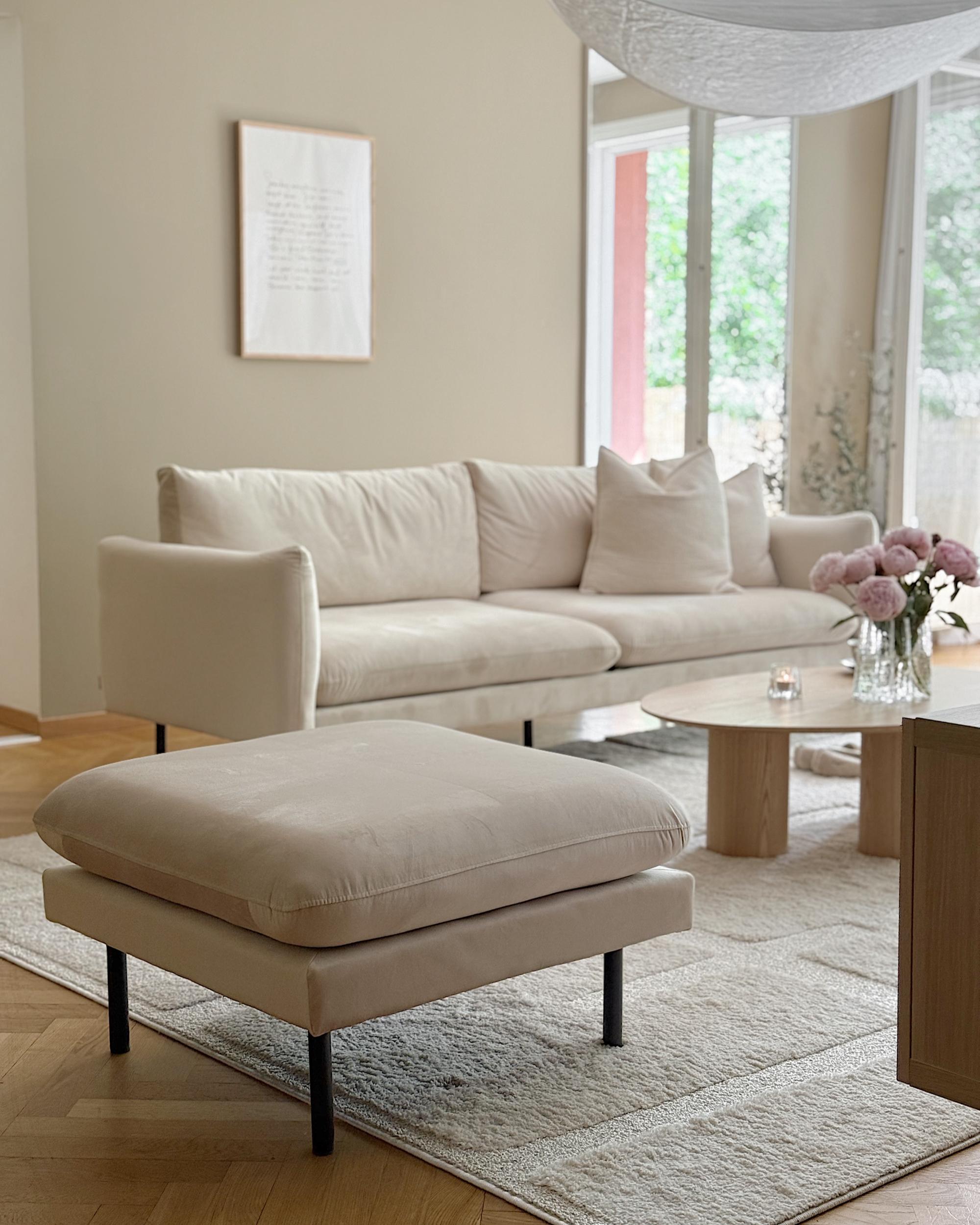 Bankenset 5-zits VINTERBRO Fluweel Lichtbeige met ottomaan