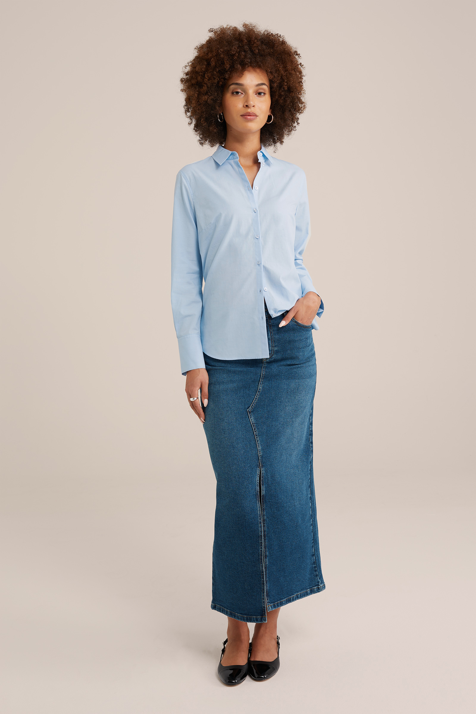overhemdblouse WE Fashion Lichtblauw