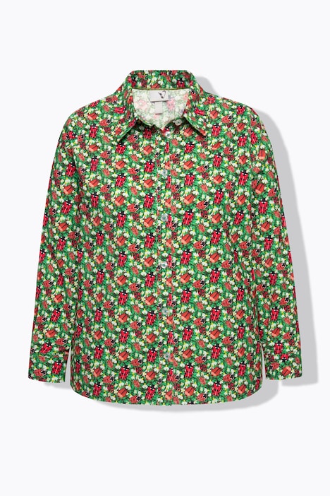 Cordbluse, floraler Druck, Hemdkragen, Langarm