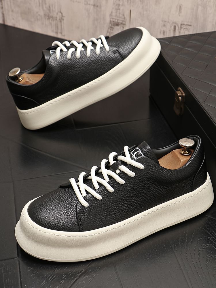 Mr Ozera - Platform Plain Lace Up Sneakers