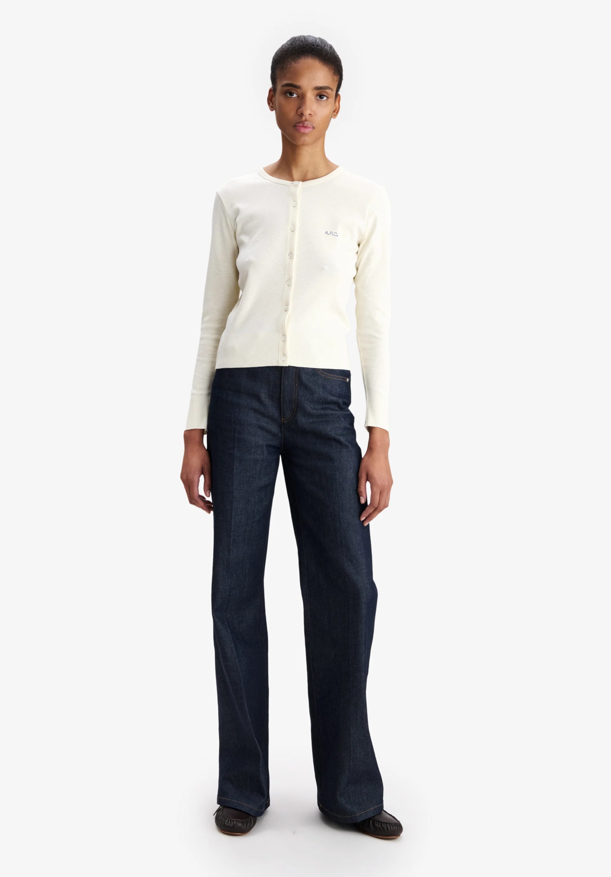 Cardigan ajusté écru à micro logo A.P.C. - Ecru