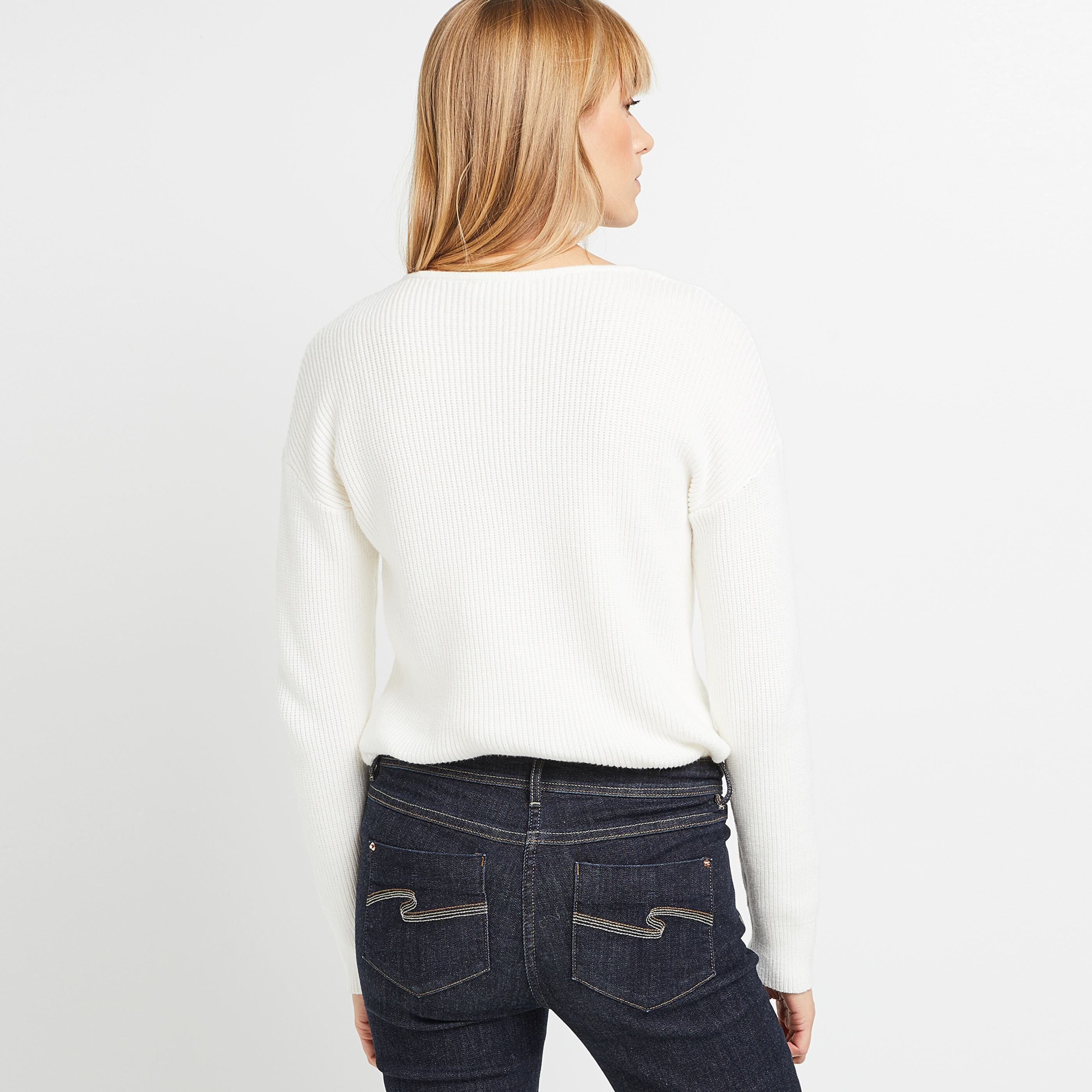 Pull col V femme - BLANC