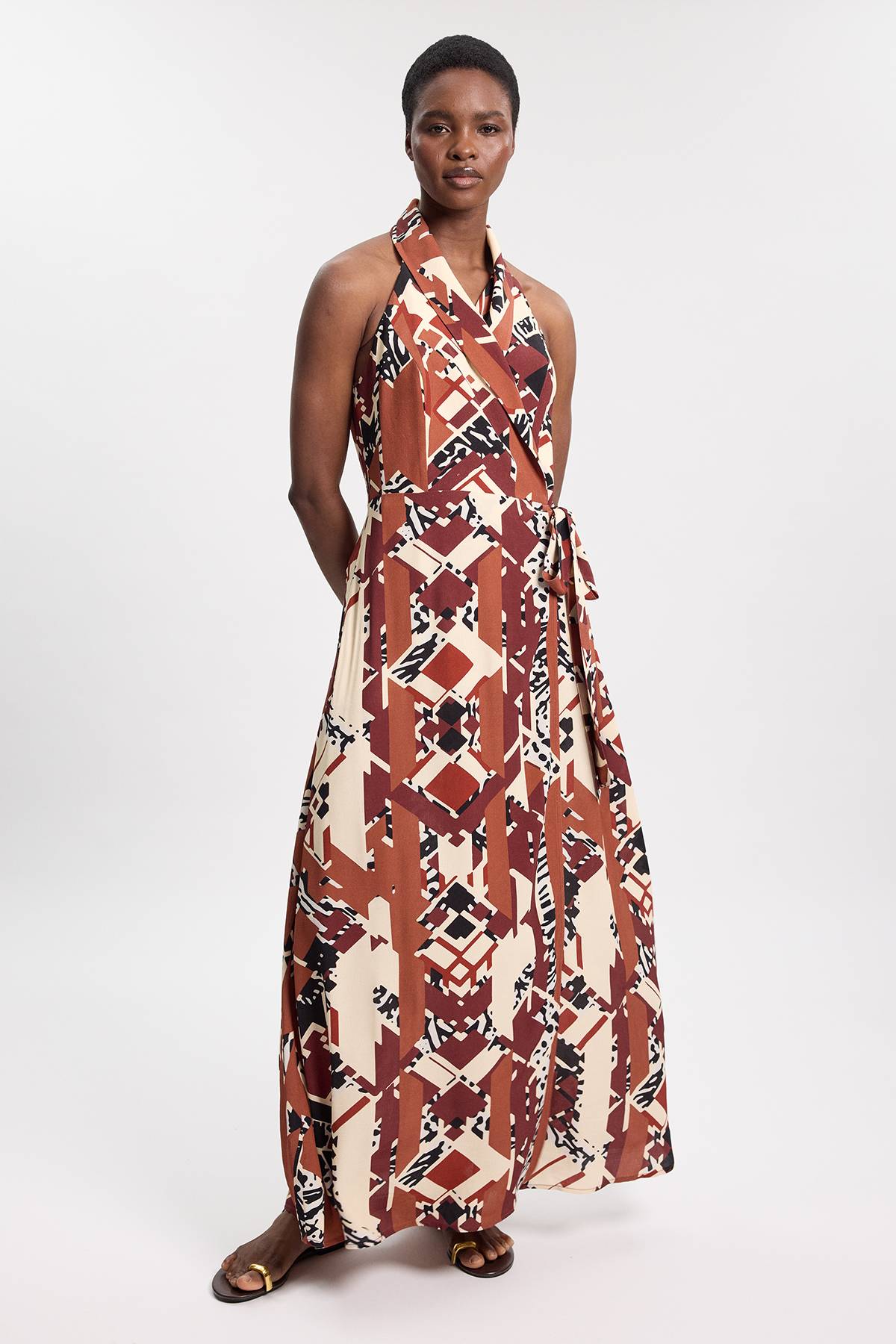 KarenMillen Robe Mi-longue En Crêpe De Viscose À Imprimé Abstrait Et Col Licou