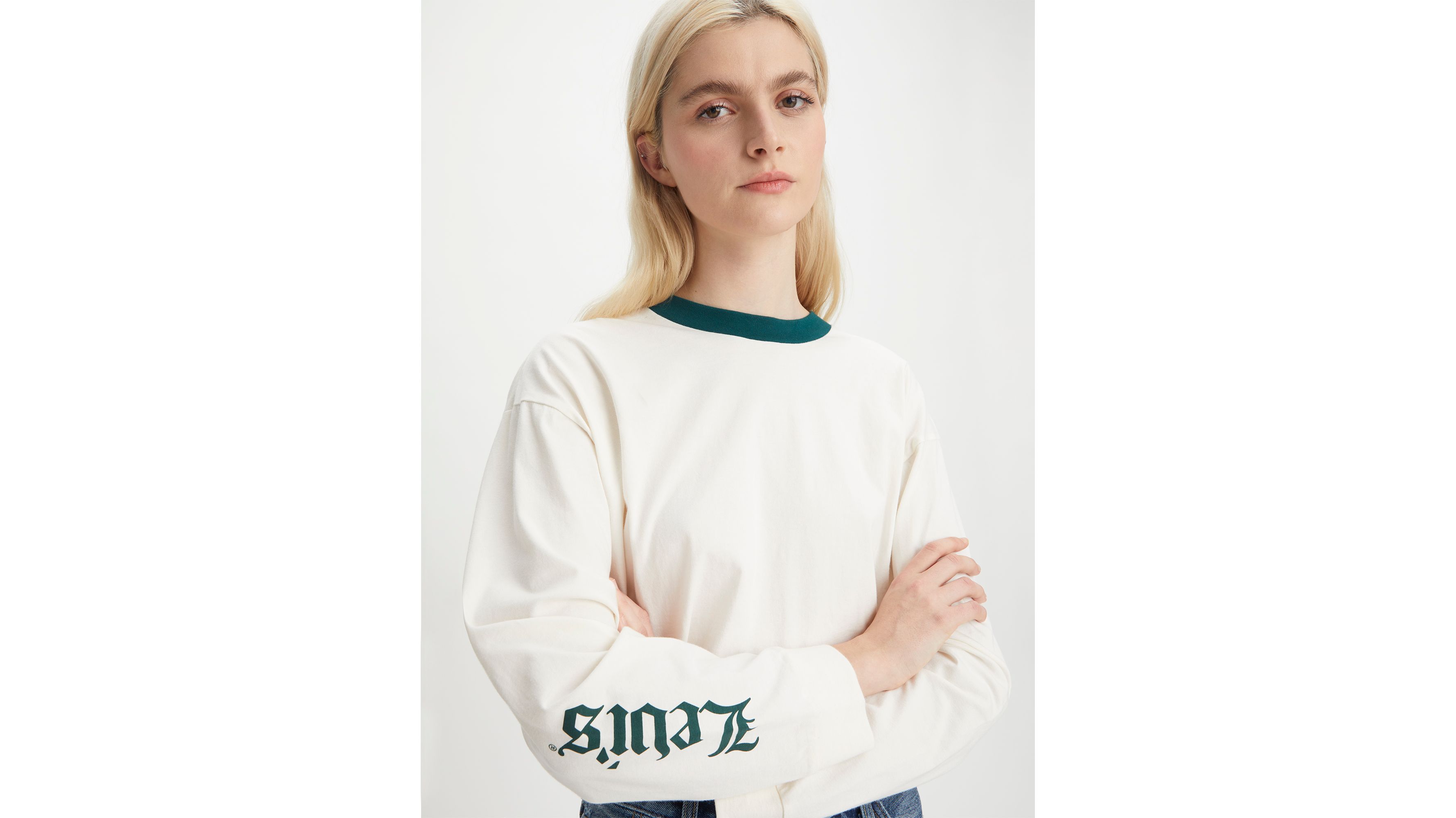 Sweat graphique manches longues Crop Reese - Gardenia / Deep Sea Moss - Neutral