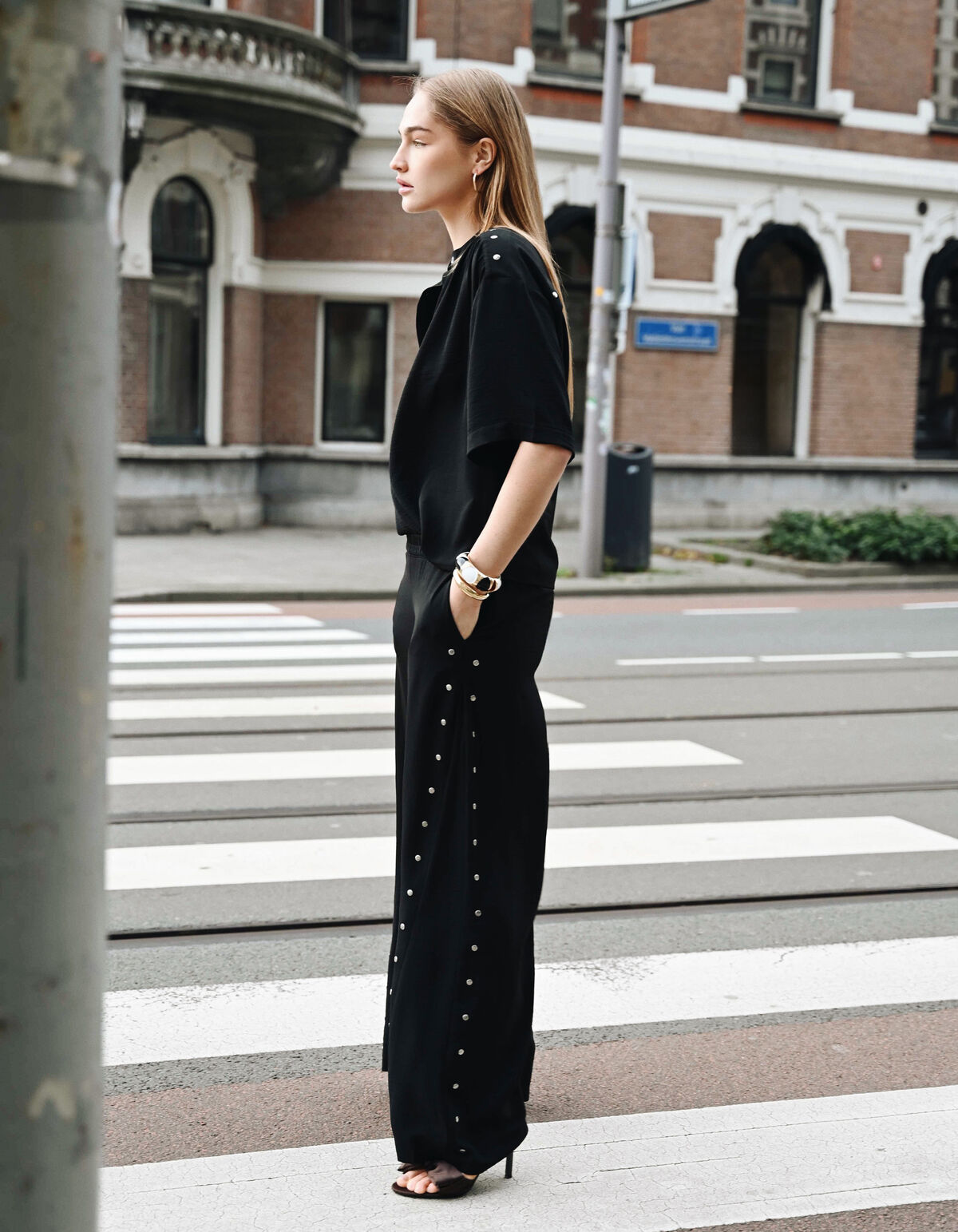 Twist Studs Wide Leg Fit Broek Zwart