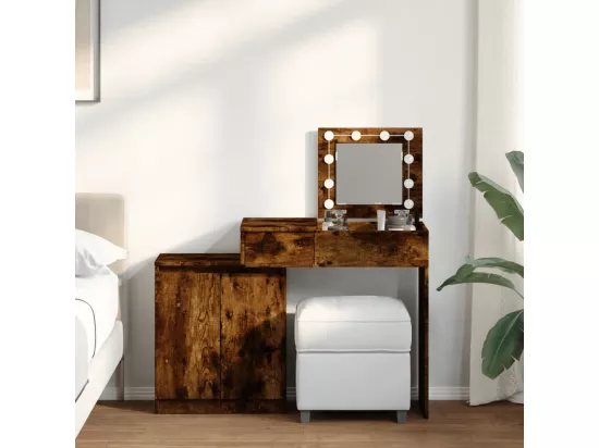 Coiffeuse avec LED chêne fumé 115x37x110,5 cm