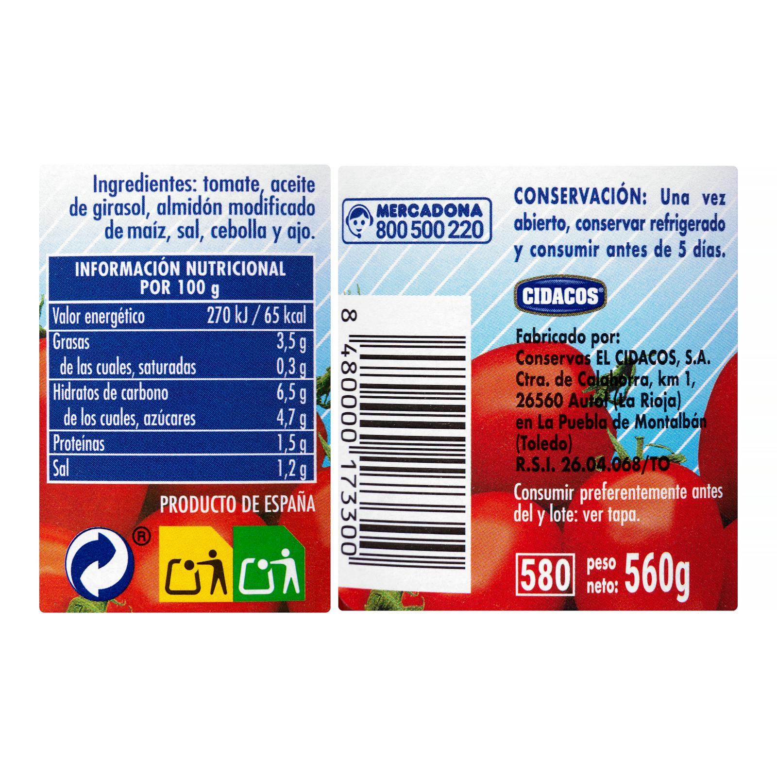 Sauce tomate frite sans sucre Hacendado