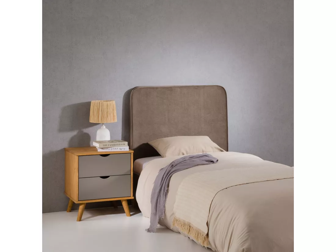 Tête de lit LUNAR 90, En tissu rembourré, Fixation murale Design arrondi moderne, Pour lit 90 cm ou moins, Grège