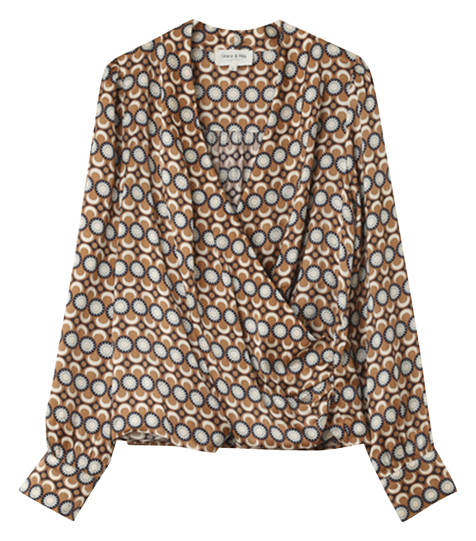 NOBLE - Blouse droite croisée imprimée| Marron
