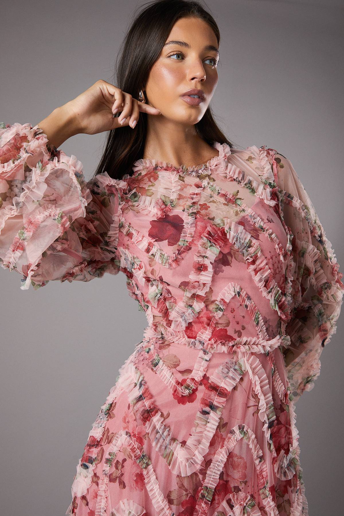 Coast Robe Midi à Manches Longues avec Appliqués Floraux