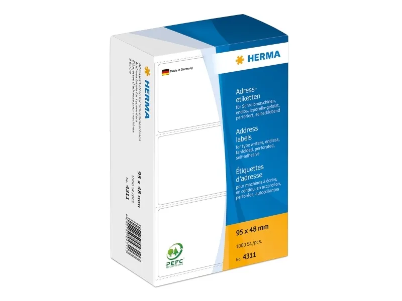 HERMA 4311, Hvid, Papir, Mat, Tyskland, 9,5 cm, 4,8 cm