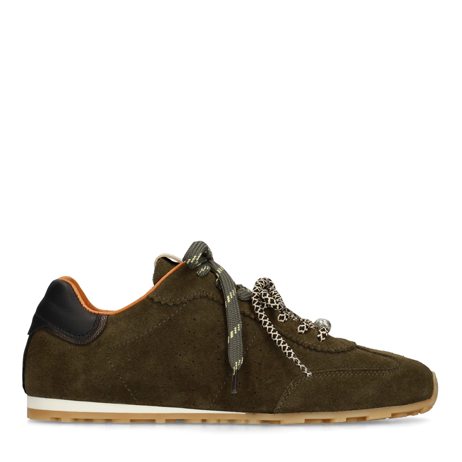 Donkergroene suède sneakers met dubbele vetersluiting