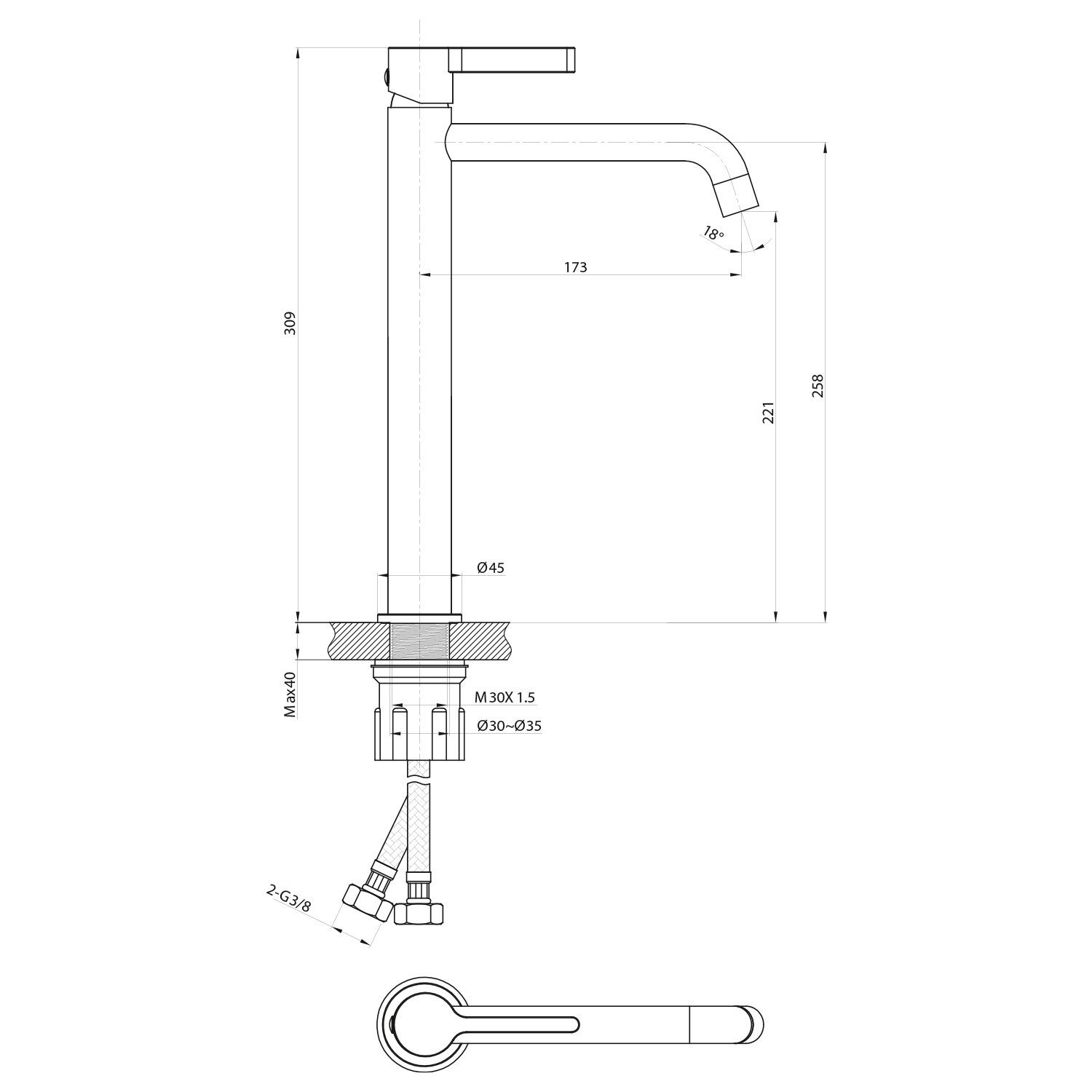 Sapho Iconic wastafelkraan met gebogen uitloop 31cm goud mat