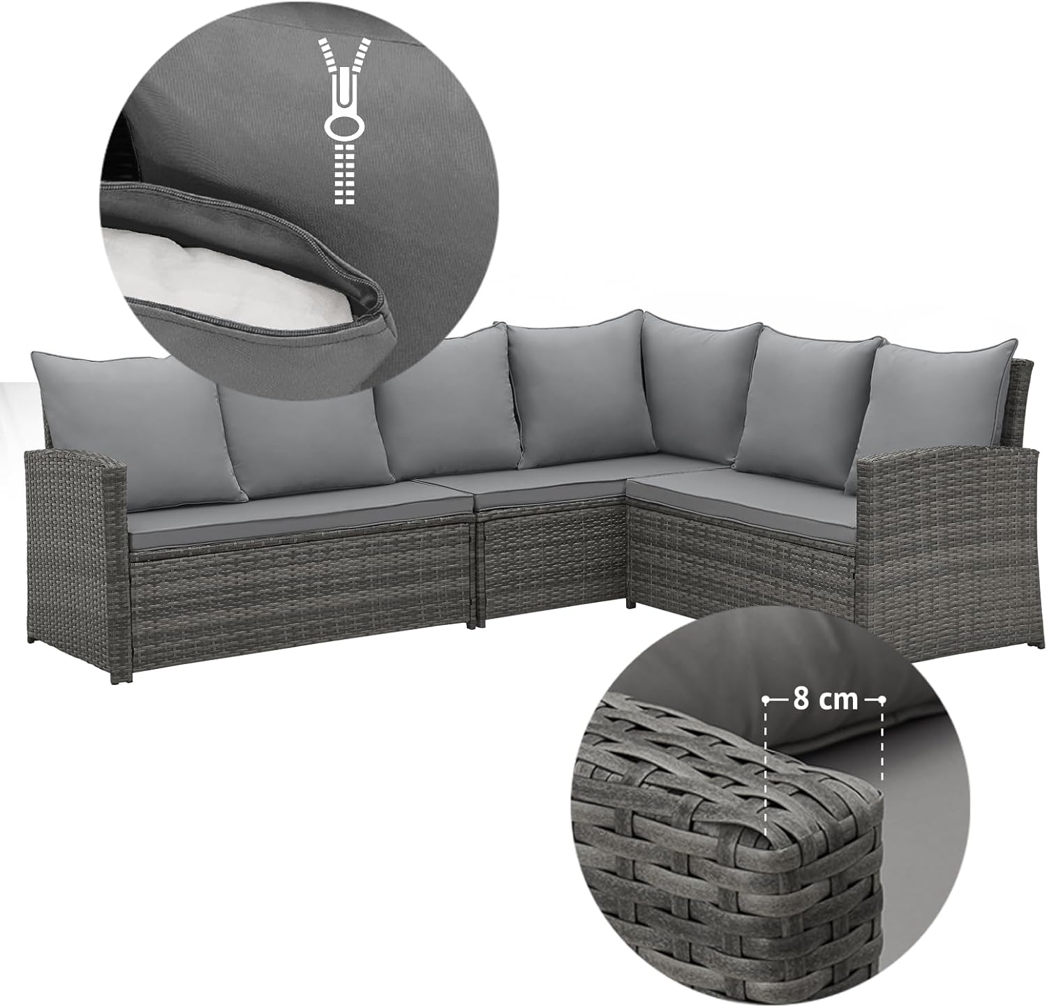 SVITA Monroe Garten-Lounge Set Polyrattan Lounge-Möbel Sitzgruppe Grau