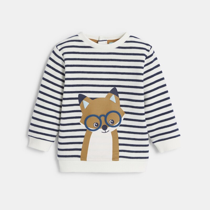 Sweat molleton rayé renard gris bébé garçon Bleu