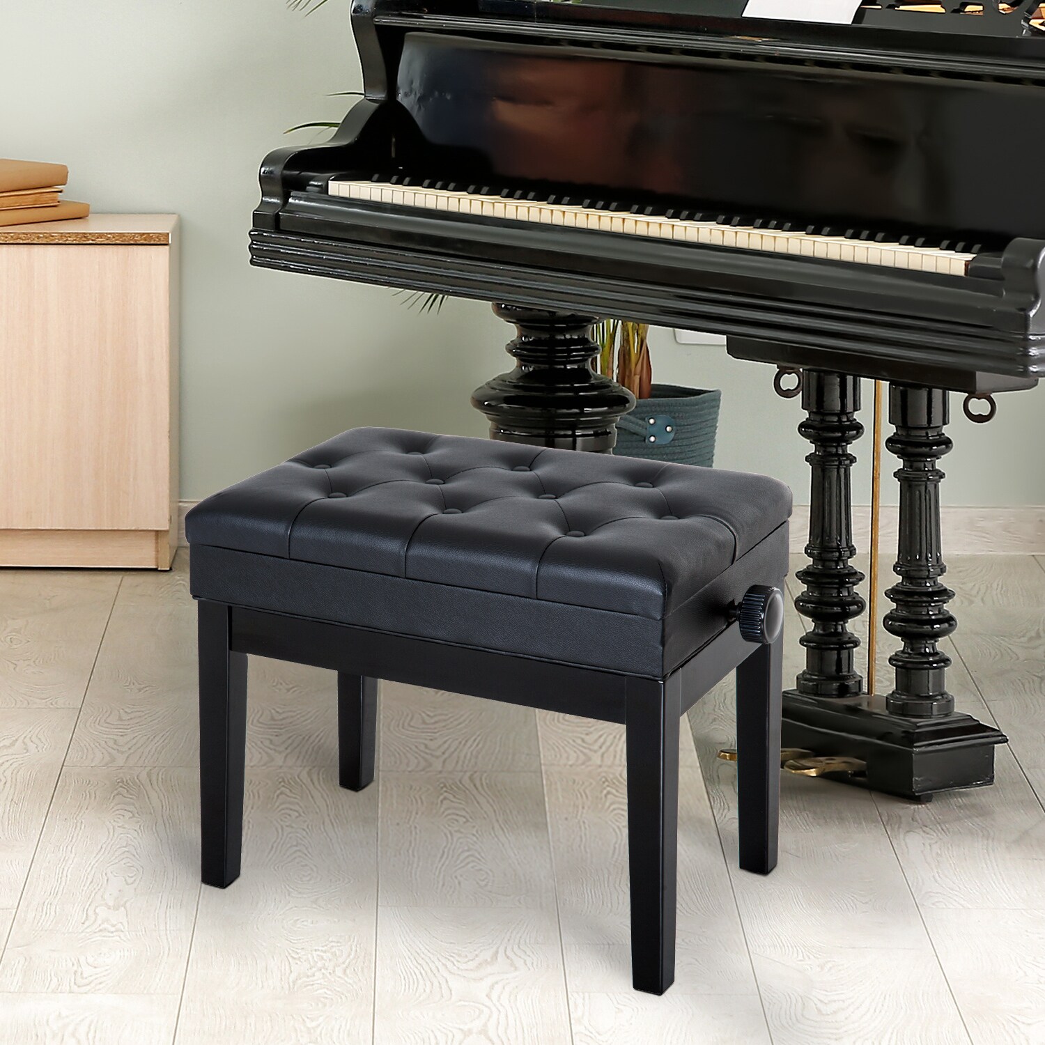 HOMCOM Klavierhocker höhenverstellbar schwarz 64 x 34 x (45 - 55) cm (LxBxH)