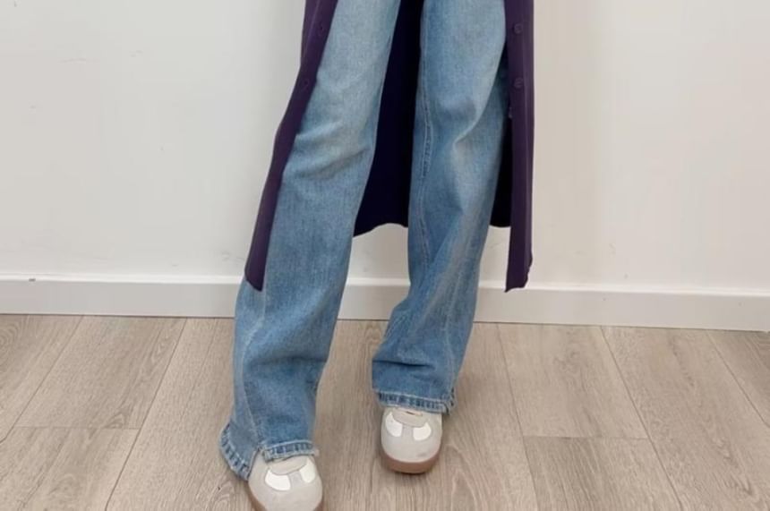 WOW!NITE - Midi-jurk met lange mouwen, V-hals en knoopjes