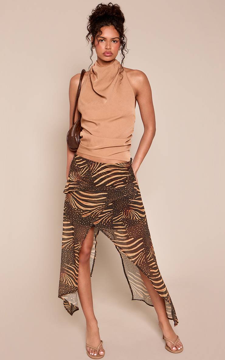 Marron Jupe Midi En Mousseline