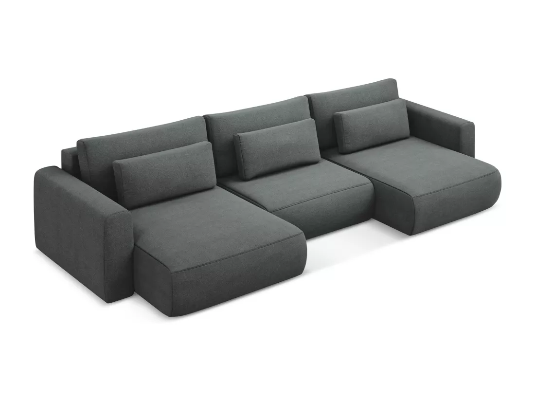 Canapé d'angle panoramique convertible en tissu texturé - gris - KAPUA