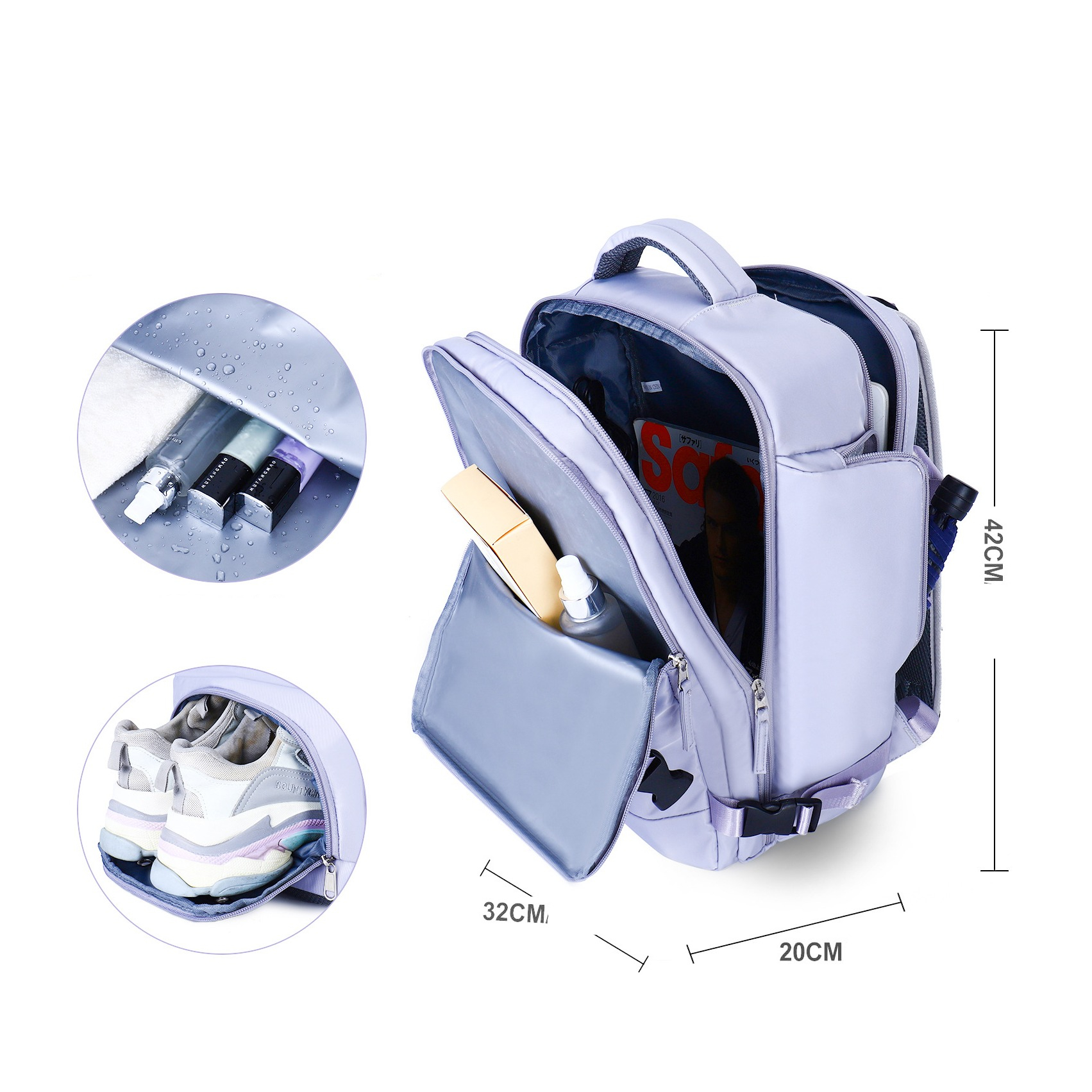 (42x31cm) 20L Reise Rucksack Handgepäck Tasche mit Schuh- / Nassfach / Laptop Fach bis 14