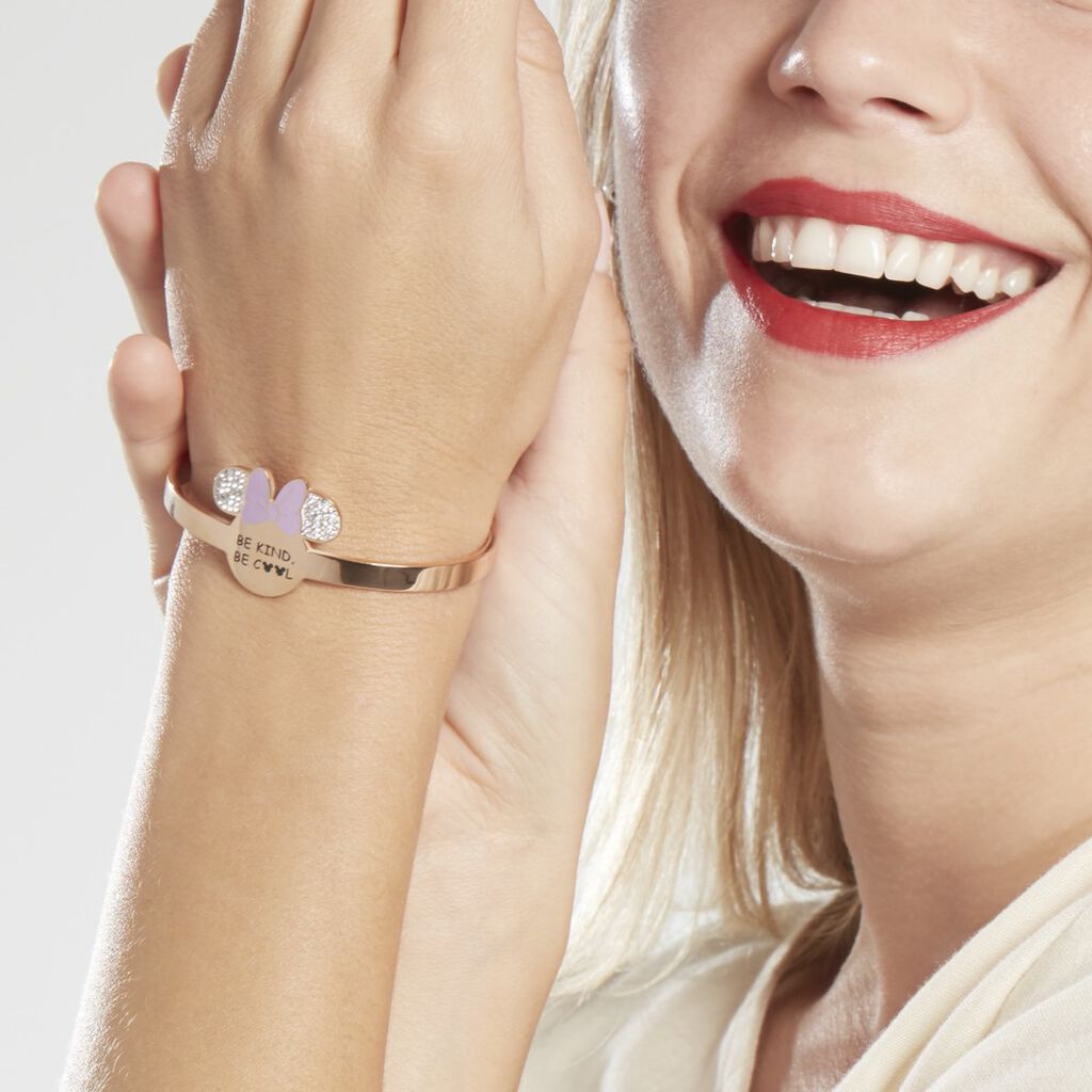 Bracelet Jonc  Acier Doré Rose Cristaux