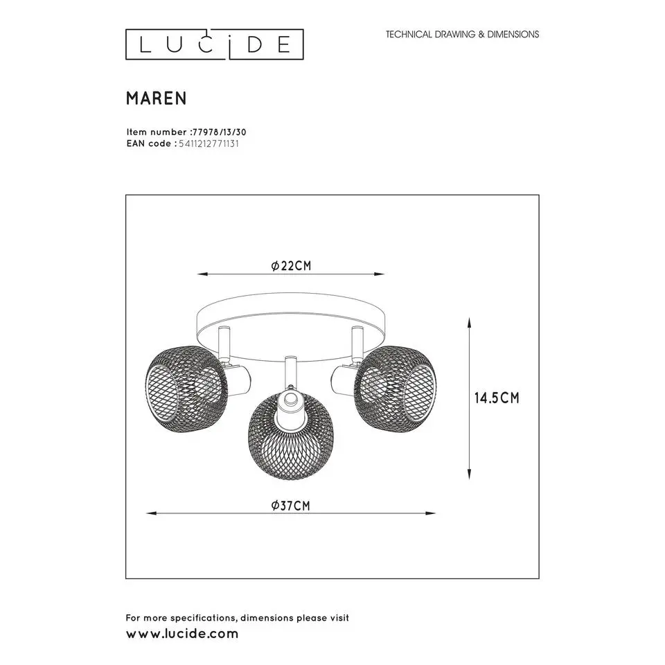 Lucide MAREN Plafondspot - Zwart