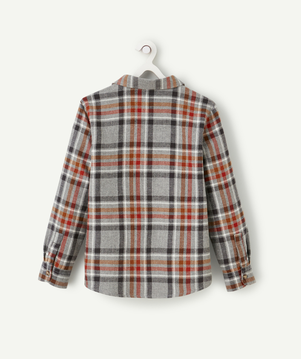 CHEMISE À CARREAUX GARÇON GRIS CHINÉ TWILL GRATTÉ