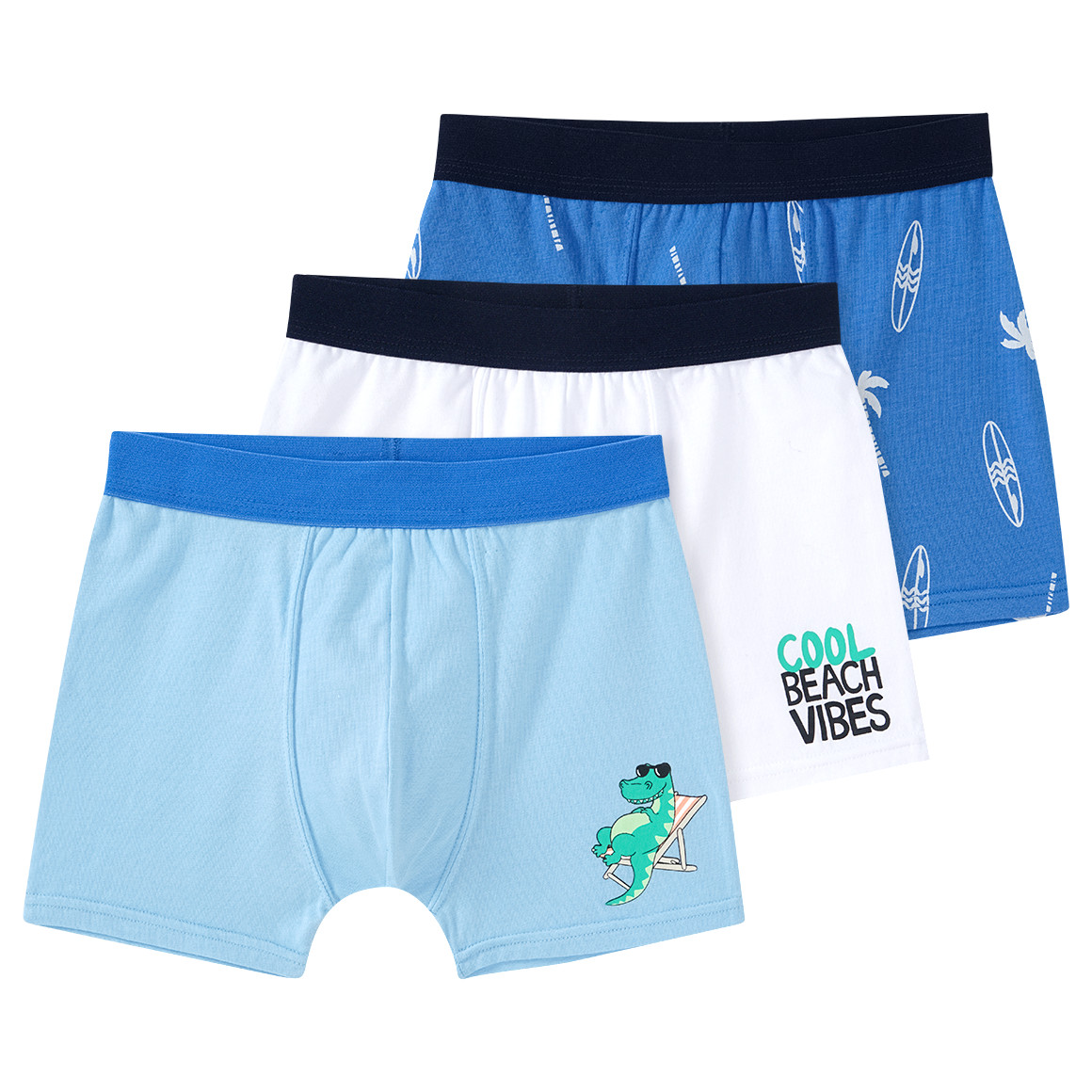 Famy 3 Jungen Boxer in verschiedenen Dessins hellblau / blau / weiss
