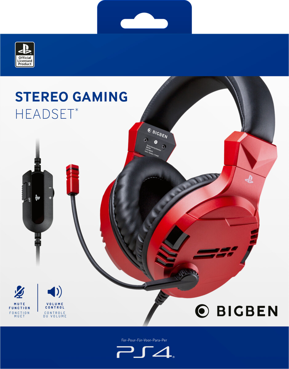 Gaming Headset Med Mikrofon Til PS4 Pc Mac - Bigben V3 - Rød