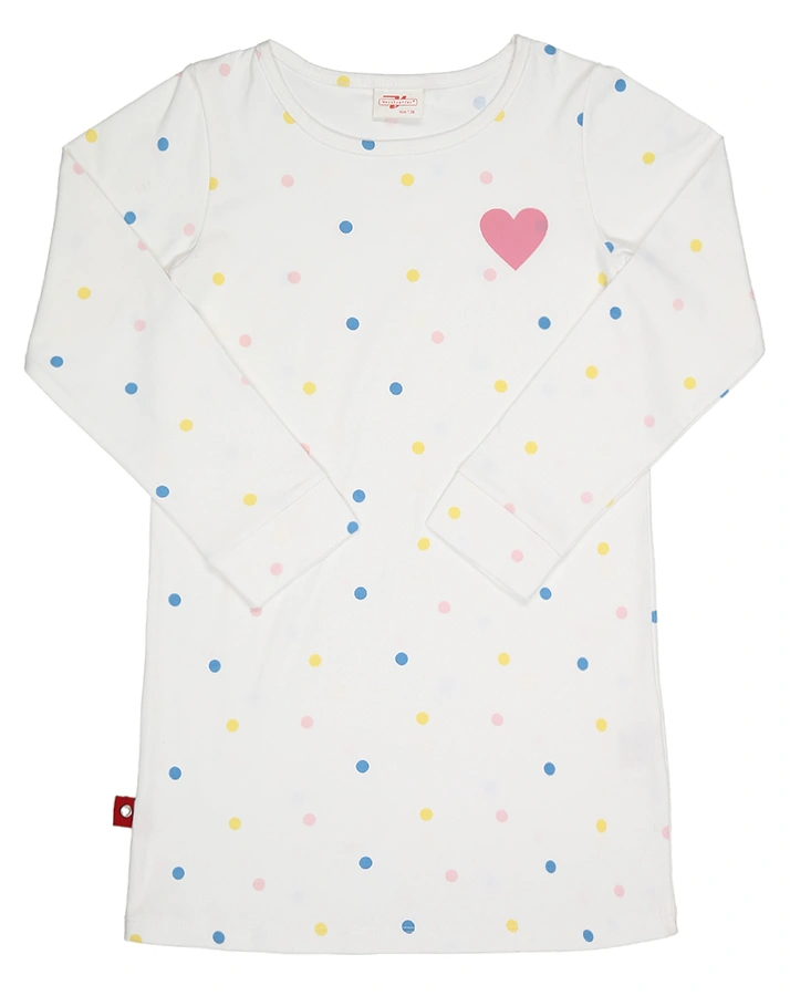 Langarm-Nachthemd MULTICOLOURED DOTS in weiß/rosa
