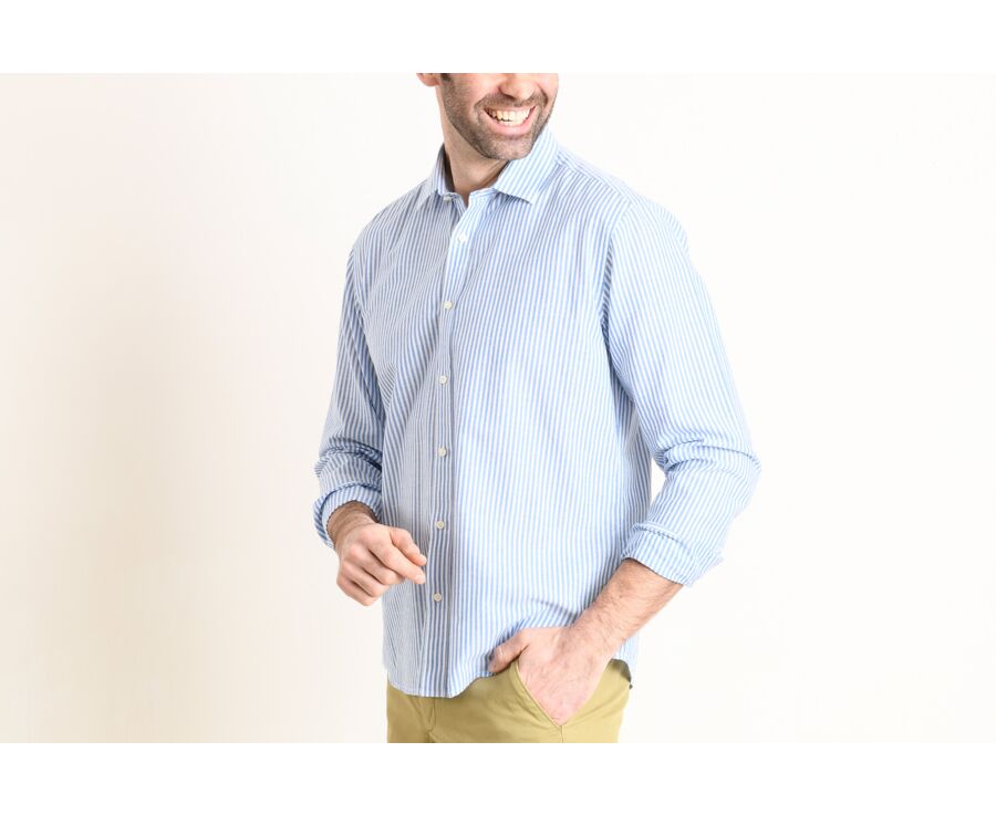 Chemise coton et lin rayures bleues et blanches - EDIBERT