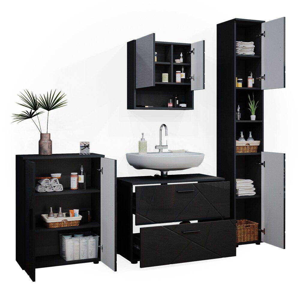 Vicco Badmöbelset Unterschrank Spiegel Badschrank Hochschrank Irma Anthrazit Hochglanz Badmöbel