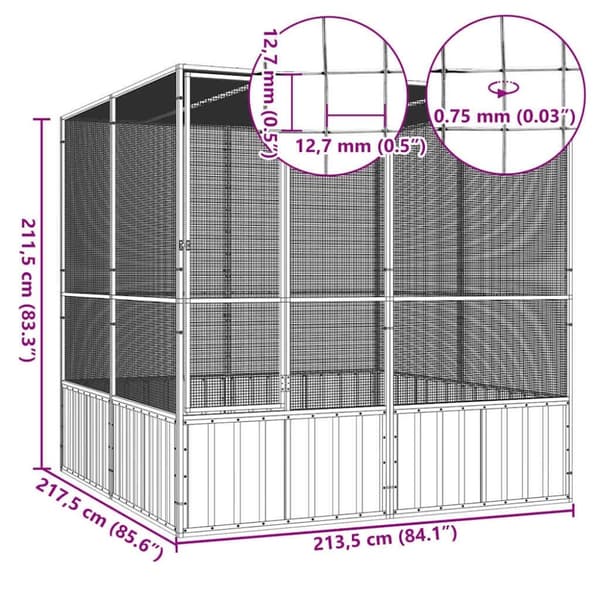 vidaXL Fuglebur antrasitt 213,5x217,5x211,5 cm galvanisert stål