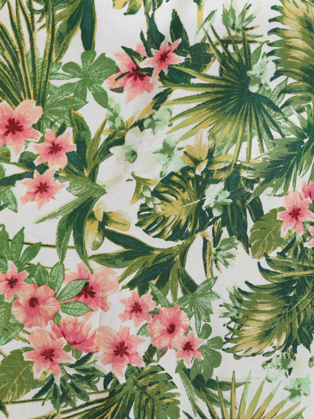 Robe longue à bretelles et motif tropical- Blanc
