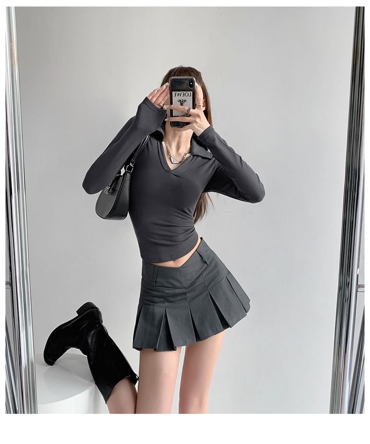 Shira - V-vormige geplooide minirok met lage taille in 6 kleuren