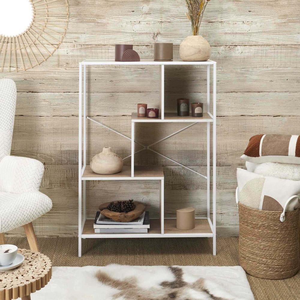 Etagère en bois et métal blanc edison 80 x 30 x 113 cm