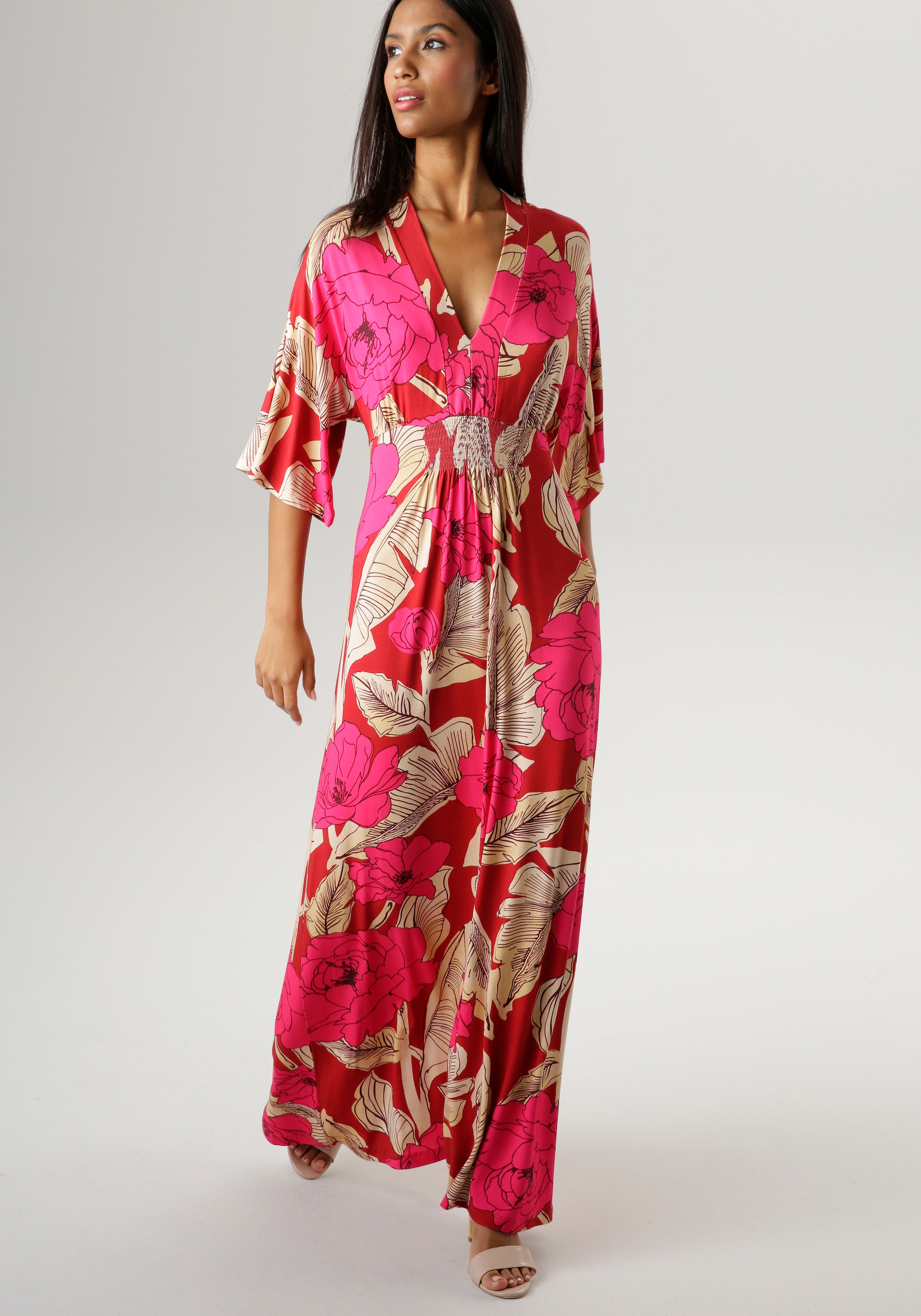 Aniston SELECTED Sommerkleid mit grossflächigem Blüten- und Blätterdruck
