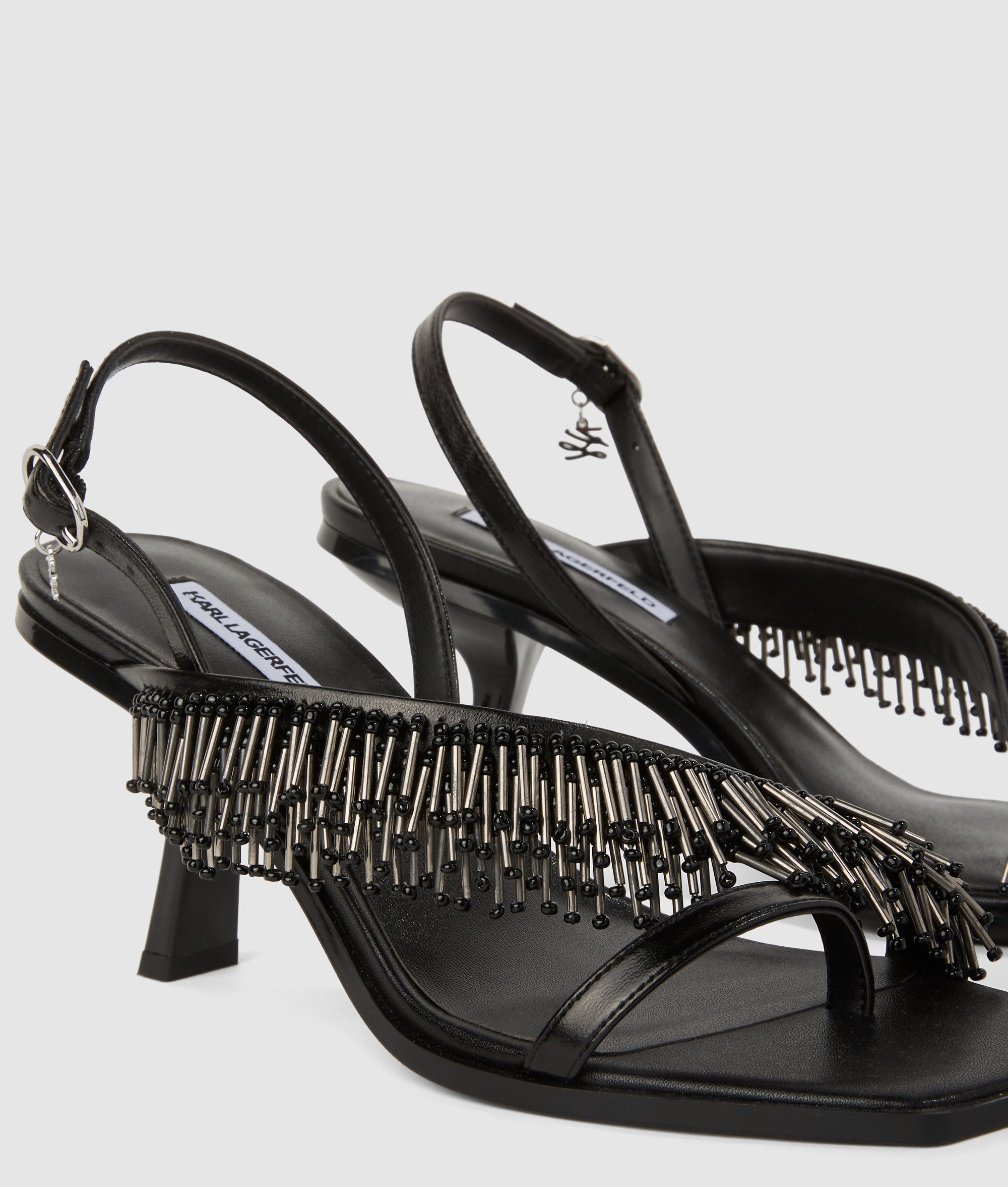 Karmel slingbacks met franje en hak