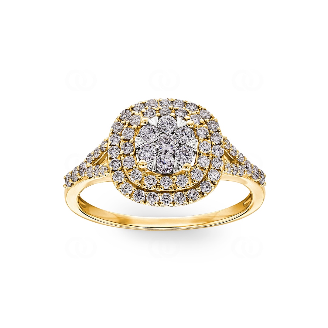 0.80 Karat Diamanten Halo Damenring 750/18 K Gelbgold