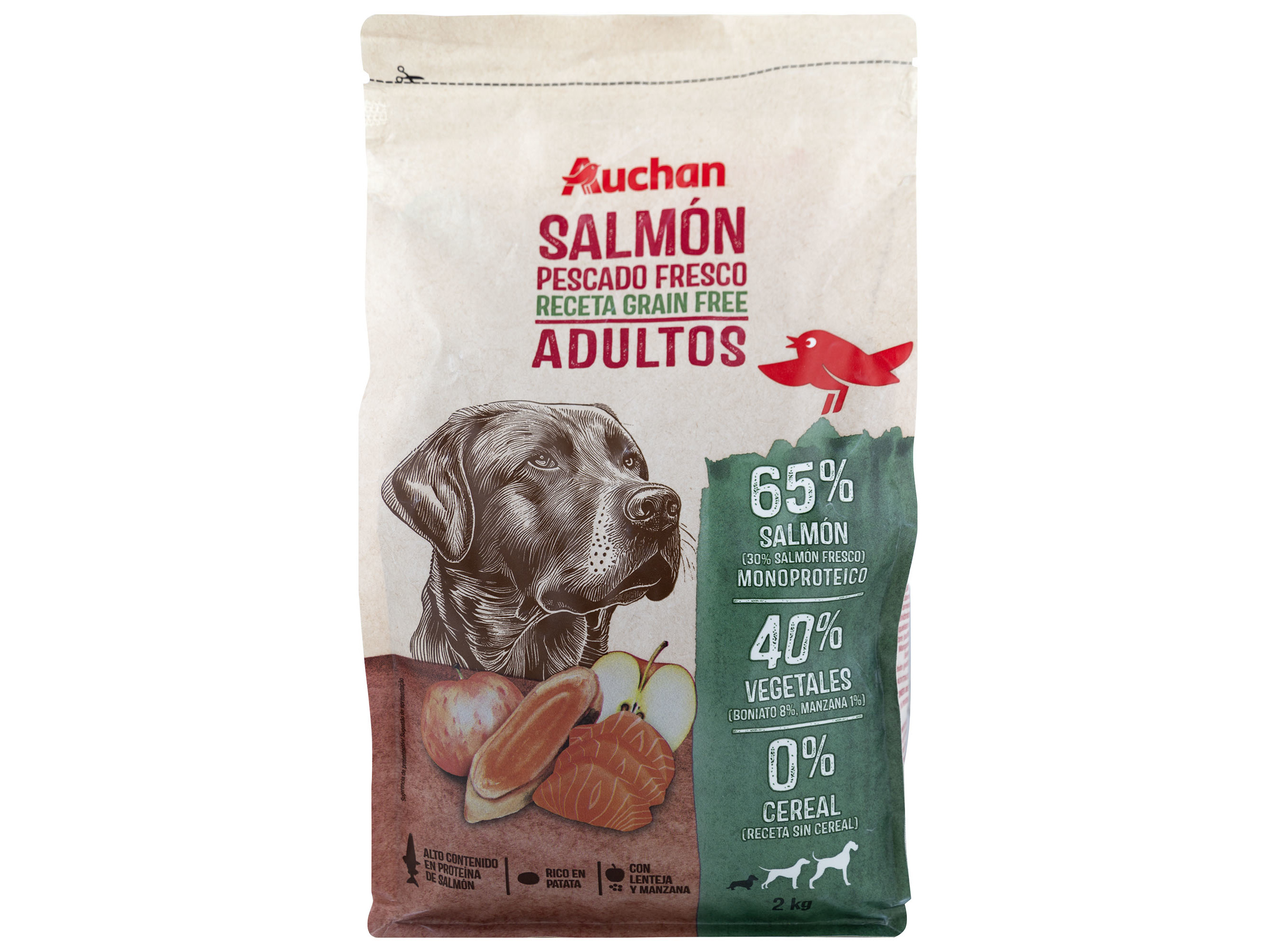 RAÇÃO CÃO AUCHAN GRAIN FREE SALMÃO FRESCO 2KG
