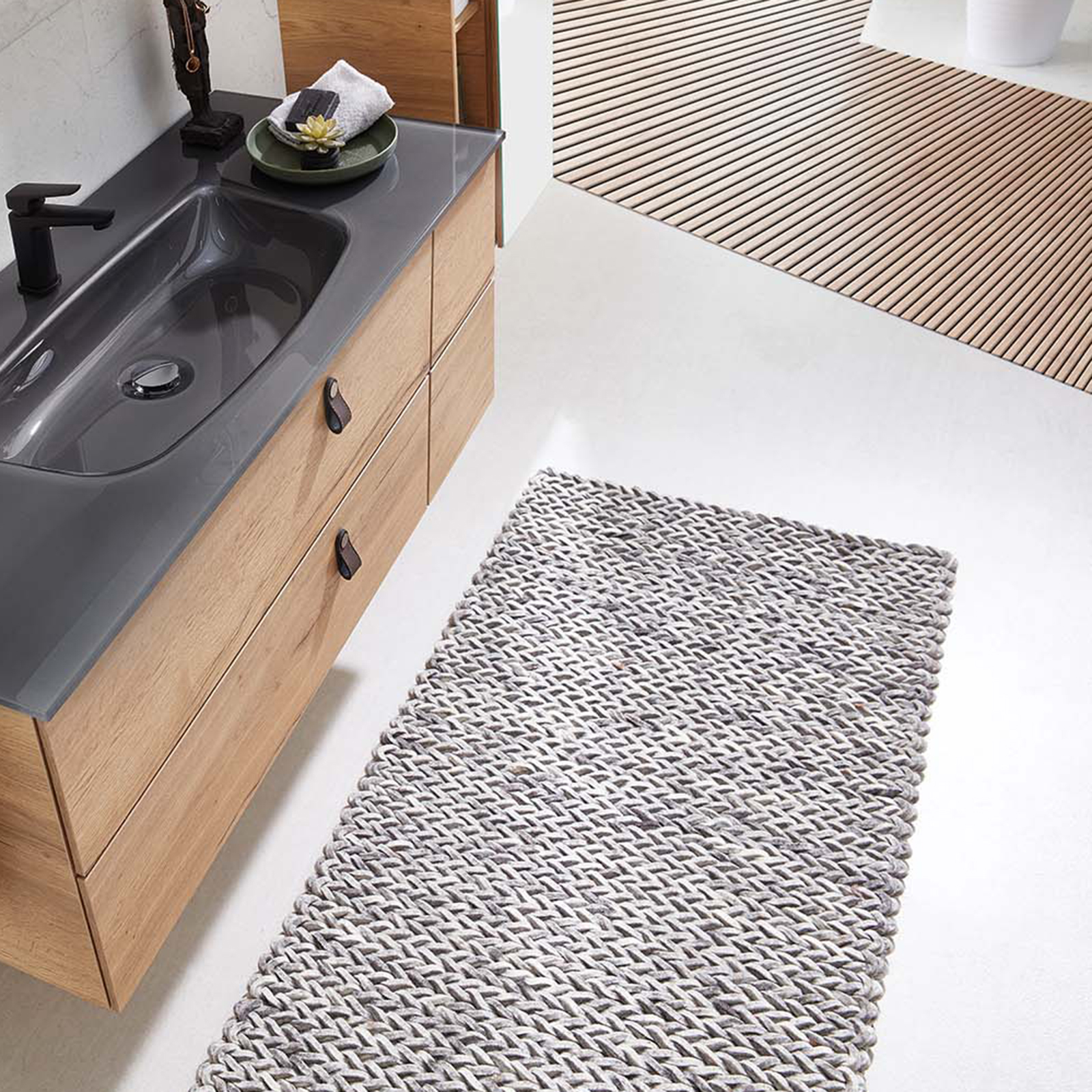Teppich ARLBERG - natur grau - handgewebt - 70x140 cm