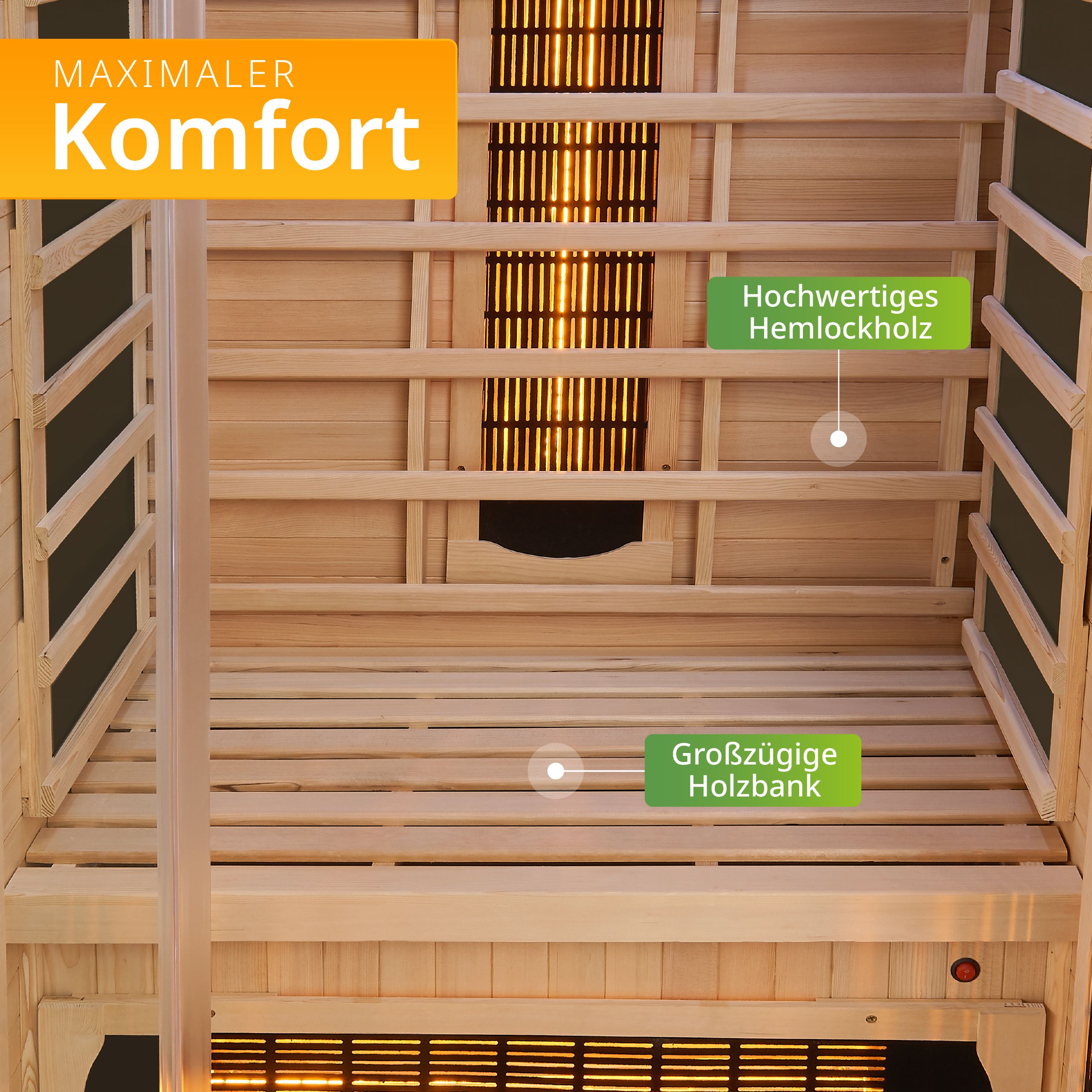 Artsauna Infrarotkabine Kiruna90 Dual Technologie – 4 Vollspektrumstrahler & 3 Flächenstrahler
