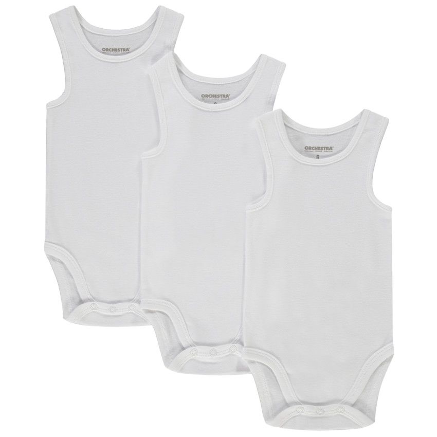 Lot de 3 bodies uni en maille côte pour bébé garçon - Blanc