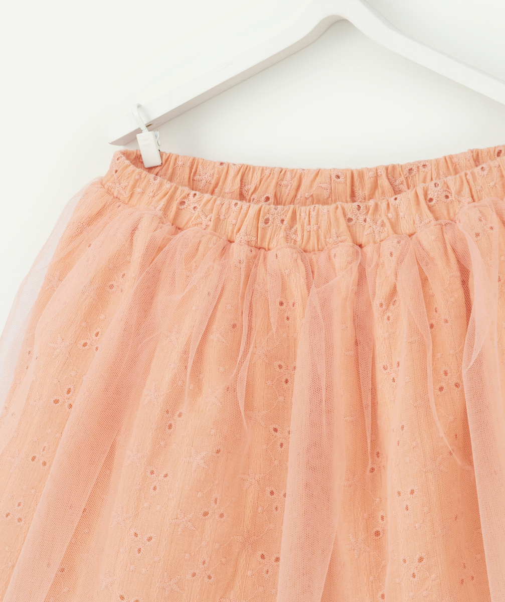 JUPE BÉBÉ FILLE ROSE AVEC BRODERIES ET TULLE