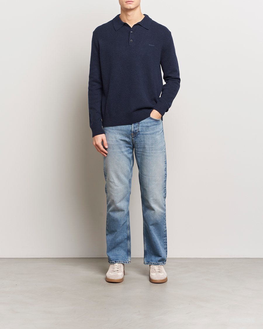 GANT Knitted Wool Polo Evening Blue