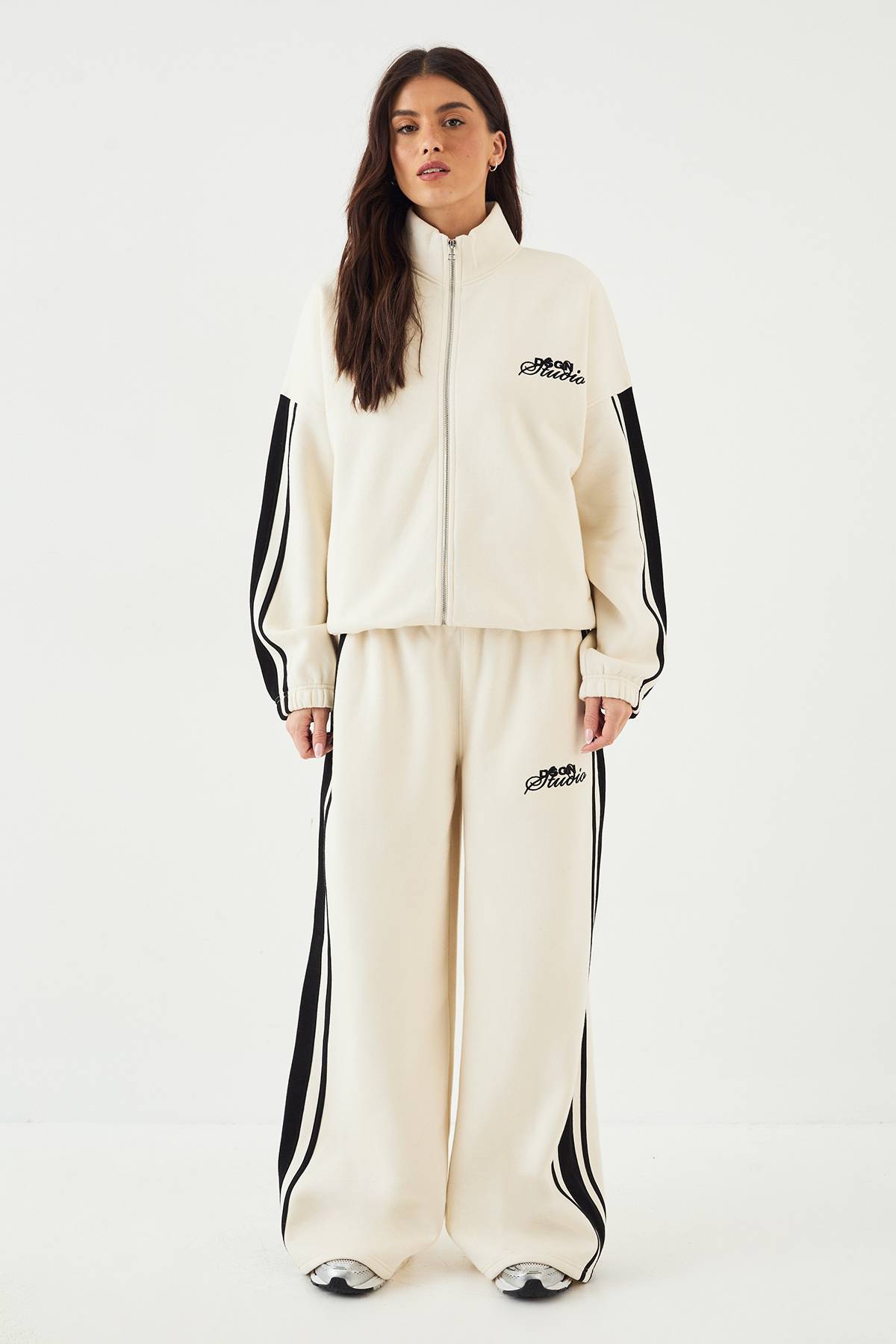 Sweat-shirt Bomber Oversize DSGN Studio à Col Cheminée et Bandes Latérales