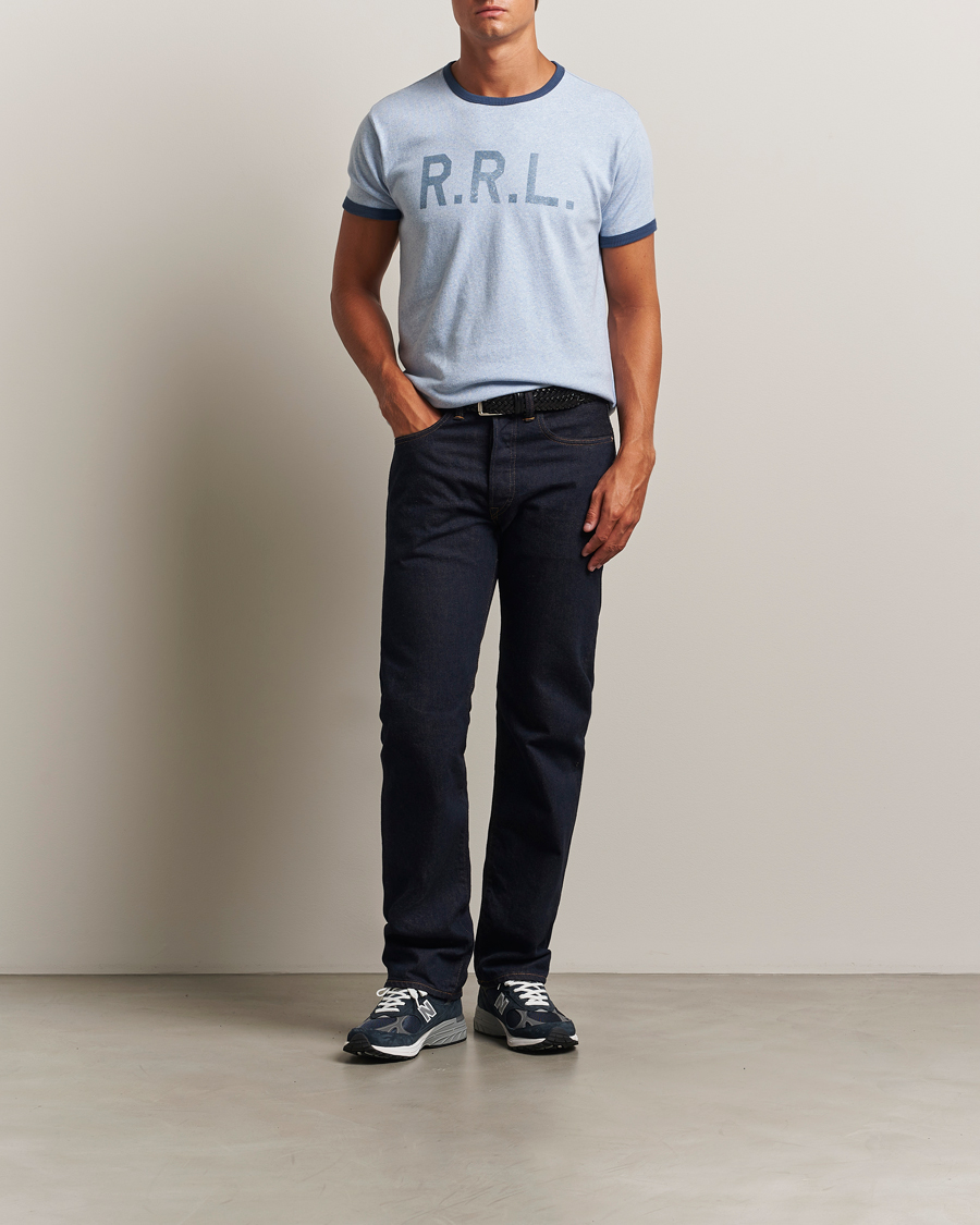 RRL Stencil Ringer T-Shirt Light Blue Heather